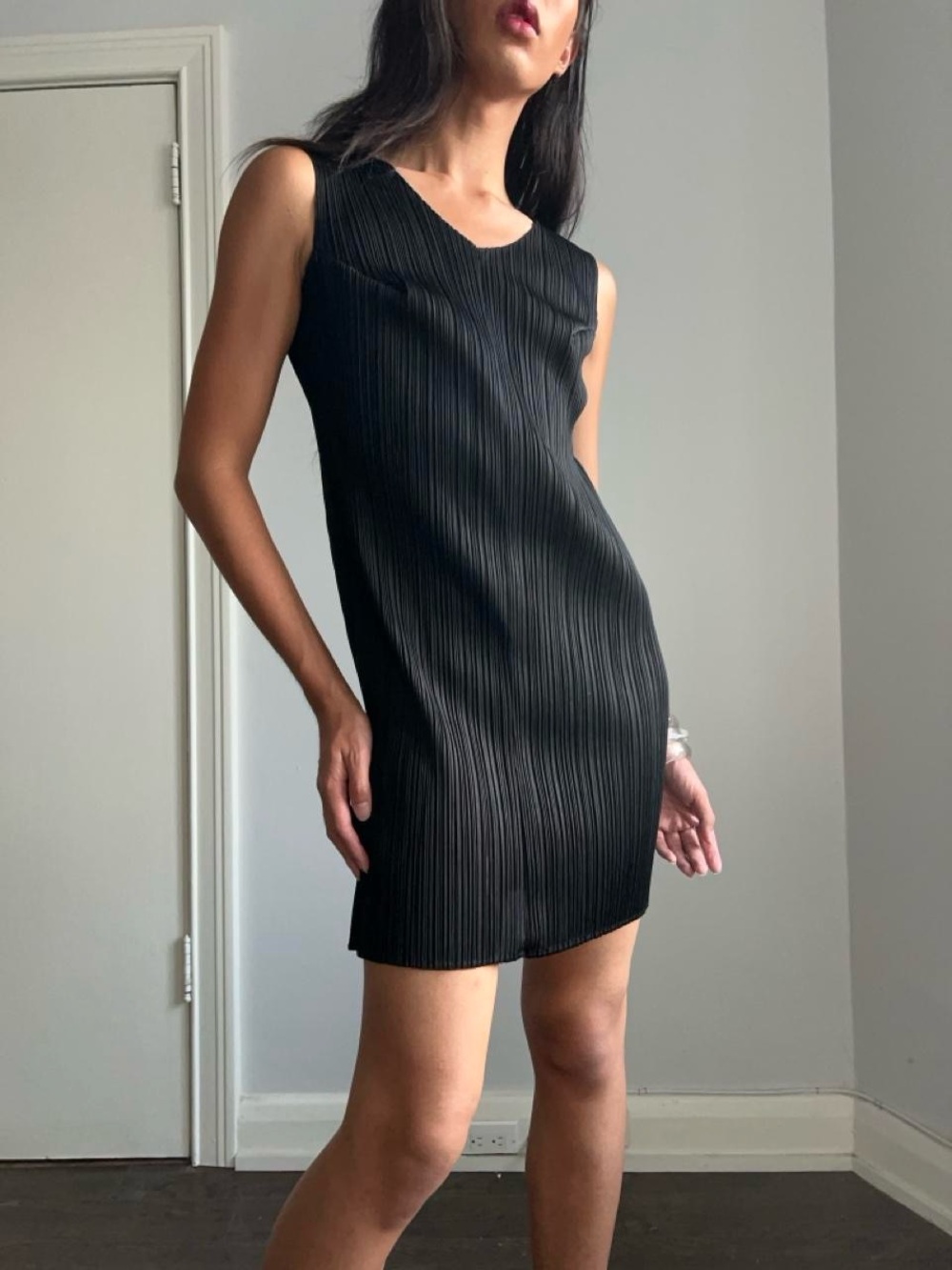 Issey Miyake Black Pleated Mini Dress
